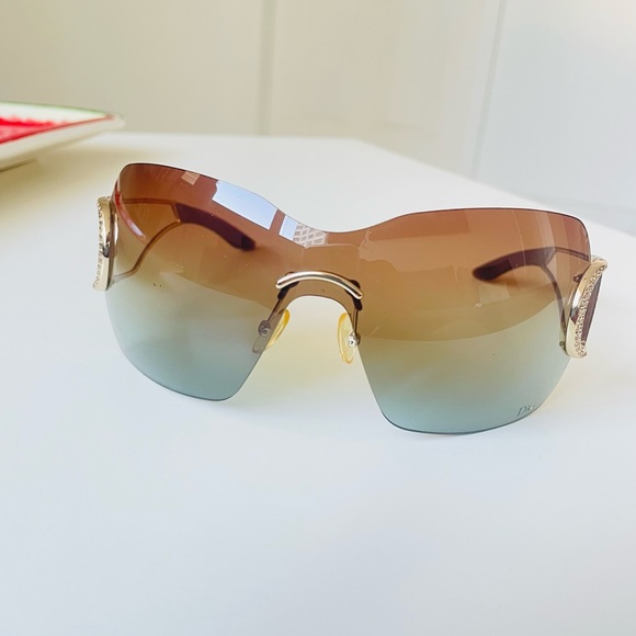RARE🌹Authentic DIOR rimless brown Gold Swarovski sunglasses Vintage - Picture 6 of 12
